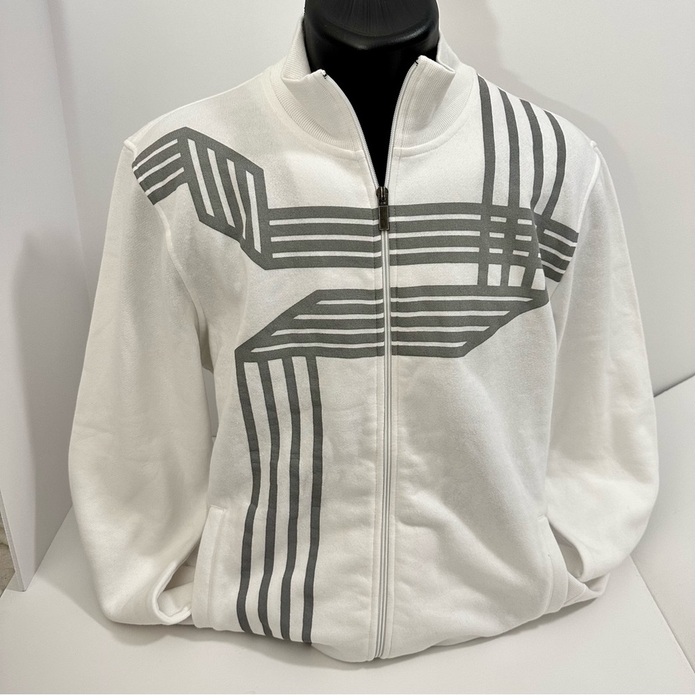 Alfani Track Jacket Large White Gray